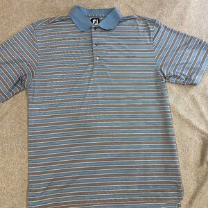 FootJoy FJ Golf Polo Shirt Men’s Large Blue Striped Cimarron Hills Logo